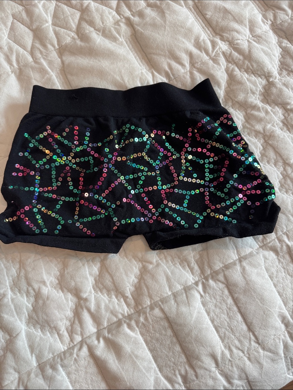 Black Kids Dance Shorts with Multicolor Sequin Accents